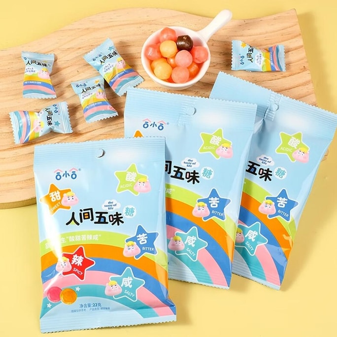 Five Flavors of Life Candy Mystery Box,Sweet Sour Bitter Spicy Salty Flavor,0.78 oz *5【5 Packs】