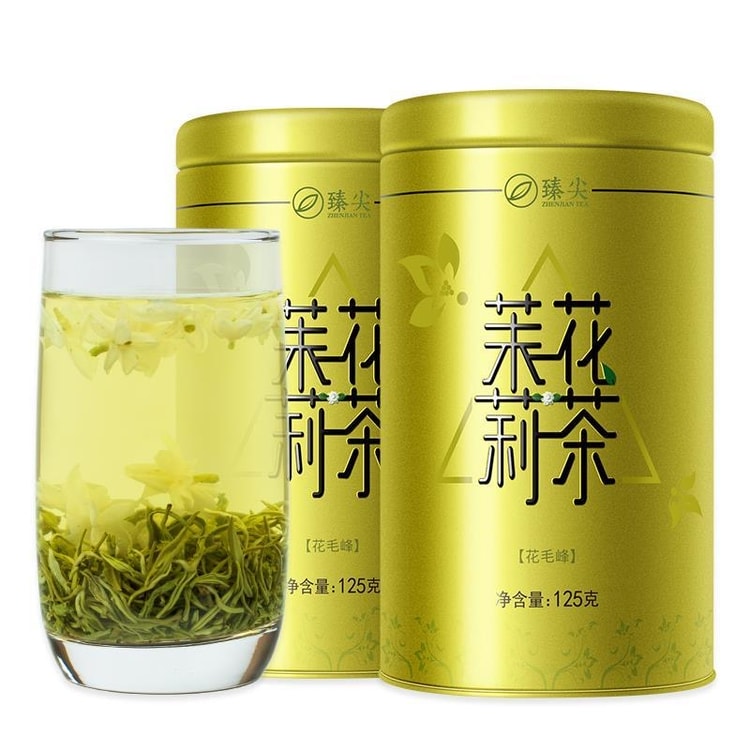 中国直邮】臻尖茉莉花茶2024新茶特级浓香型茶叶自己喝茉莉绿茶125g*2罐 