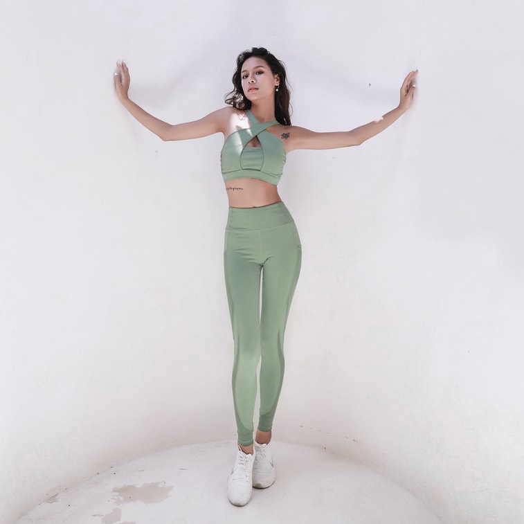 暴走的萝莉 拼接网纱健身裤女夏季 弹力紧身提臀瑜伽跑步运动长裤/灰色#/M 3