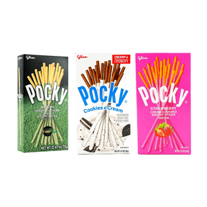 GLICO格力高 POCKY百奇 抹茶巧克力+奧利奧奶油曲奇+草莓奶油塗層餅乾棒 210g【3種口味3件組合裝】