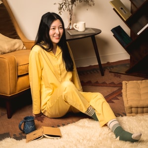 BANANAIN蕉内 301S棉棉睡衣女士翻领家居服套装95%棉5%弹力纤维 鸭豆黄 M码