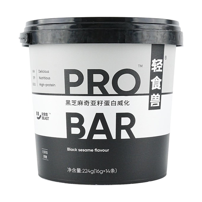 轻食兽 桶装蛋白威化棒 高纤代餐饼干 黑芝麻奇亚籽味 14条入 代餐零食 低卡早餐