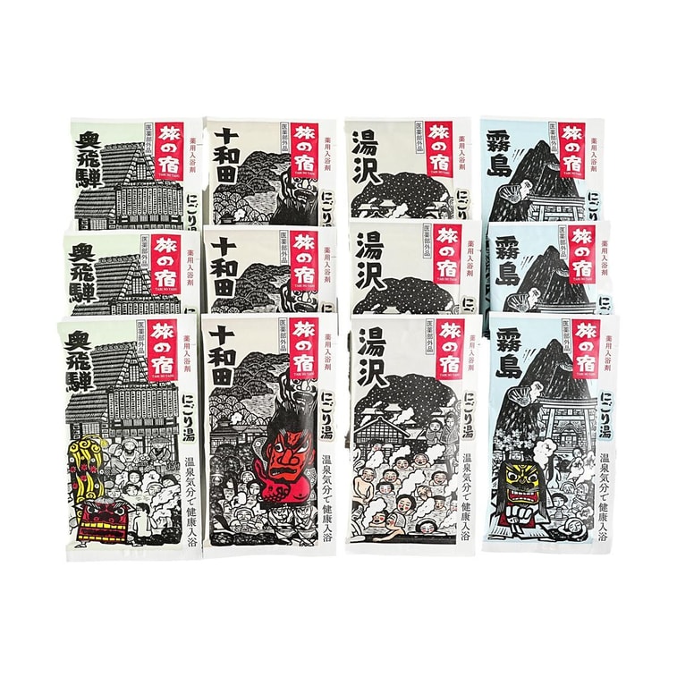 日本KRACIE嘉娜宝 旅之宿系列 药用入浴剂浴盐 温泉成分配合 4款香型 12包入 【乳浊汤组合系列】 4