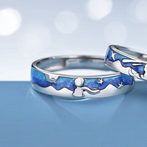 【中國直郵】小王子原創925純銀小王子與狐狸情侶戒指小眾設計開口戒指對戒 小王子