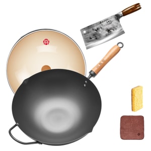 Iron Pot And Kitchen Slicing Knife Thickened Pot Bottom 0 Coating 3 Times Stainless Steel 32CM