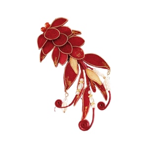 【中國直郵】 HSPM 錦鯉新中式紅色掐絲布絨流蘇髮夾婚紗旗袍秀禾服配件髮飾過年 紅色錦鯉F 1個