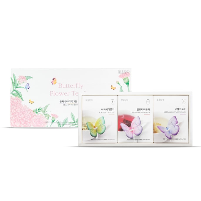 KKOKDAM Premium Korean Tea - Butterfly Flower Teabag 3 kinds Gift Set (Pink) 9pc