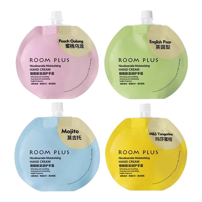 Hand Cream 【Premium Moisturizing 4-Pack】Mojito + Peach Oolong + Maracuja + English Pear 30g*4 Niacinamide Deeply Hydrating Non-Greasy