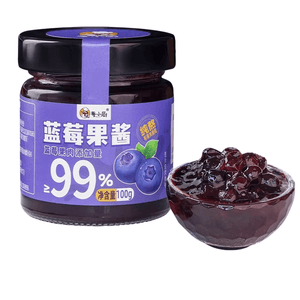 【中国直邮】 粤小厨 蓝莓果酱 99%新鲜蓝莓纯熬0脂早餐涂抹面包拌酸奶烘焙蓝莓酱100g*1瓶