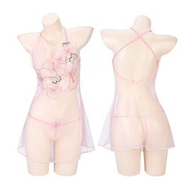 Sexy Lingerie Suspender Deep V Peach Blossom Duoduo Nightdress Uniform Pink One Size