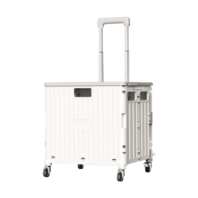 Folding Cart Collapsible Rolling Crate on Wheels Off White 65L