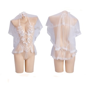 Fun Lingerie Sexy Bride Romantic Flower Wedding Set White One Size