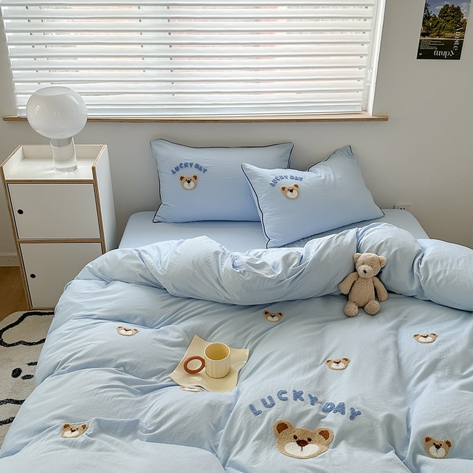 [중국에서 다이렉트 메일] Lullabuy 베이비 베어 3피스 세트 사계절 홈 침구 세트 시트, 이불 커버, 베갯잇, 통기성이 뛰어나고 부드럽고 귀여운 트윈 사이즈 옐로우