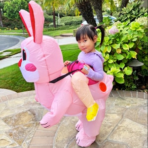 万圣节可爱兔子充气服 派对搞怪骑行充气服 粉兔子 小童 90-125cm
