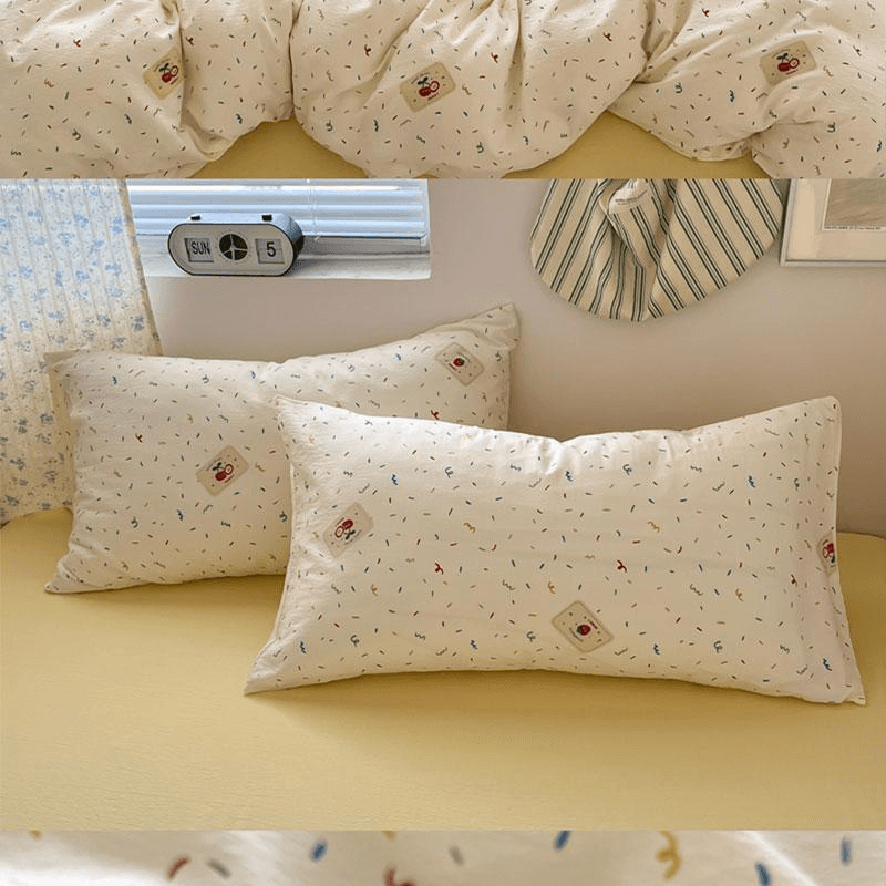 Lullabuy 奶油泡泡純棉床上四件套 床單被套枕頭套-Double/Queen Size