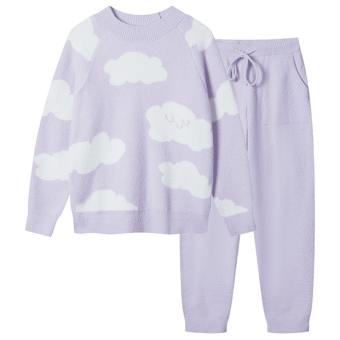 ubras Soft Cloudy Pullover Lounge Wear Set Pajamas Light Purple XL