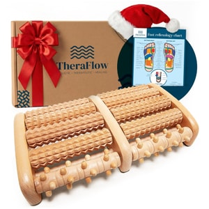 Foot Massager for Neuropathy & Plantar Fasciitis Relief - Mom Gifts for Women & Gifts for Dad, Wooden Foot Roller Massager, Neuropathy Pain Relief for Feet (Includes Reflexology Chart)
