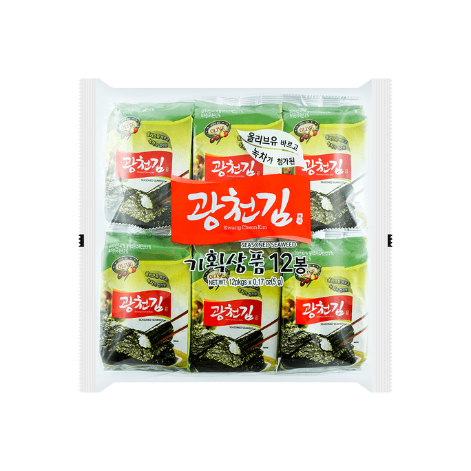 Seasoned Seaweed Dosirak with Olive Oil & Green Tea Powder, 12 pack