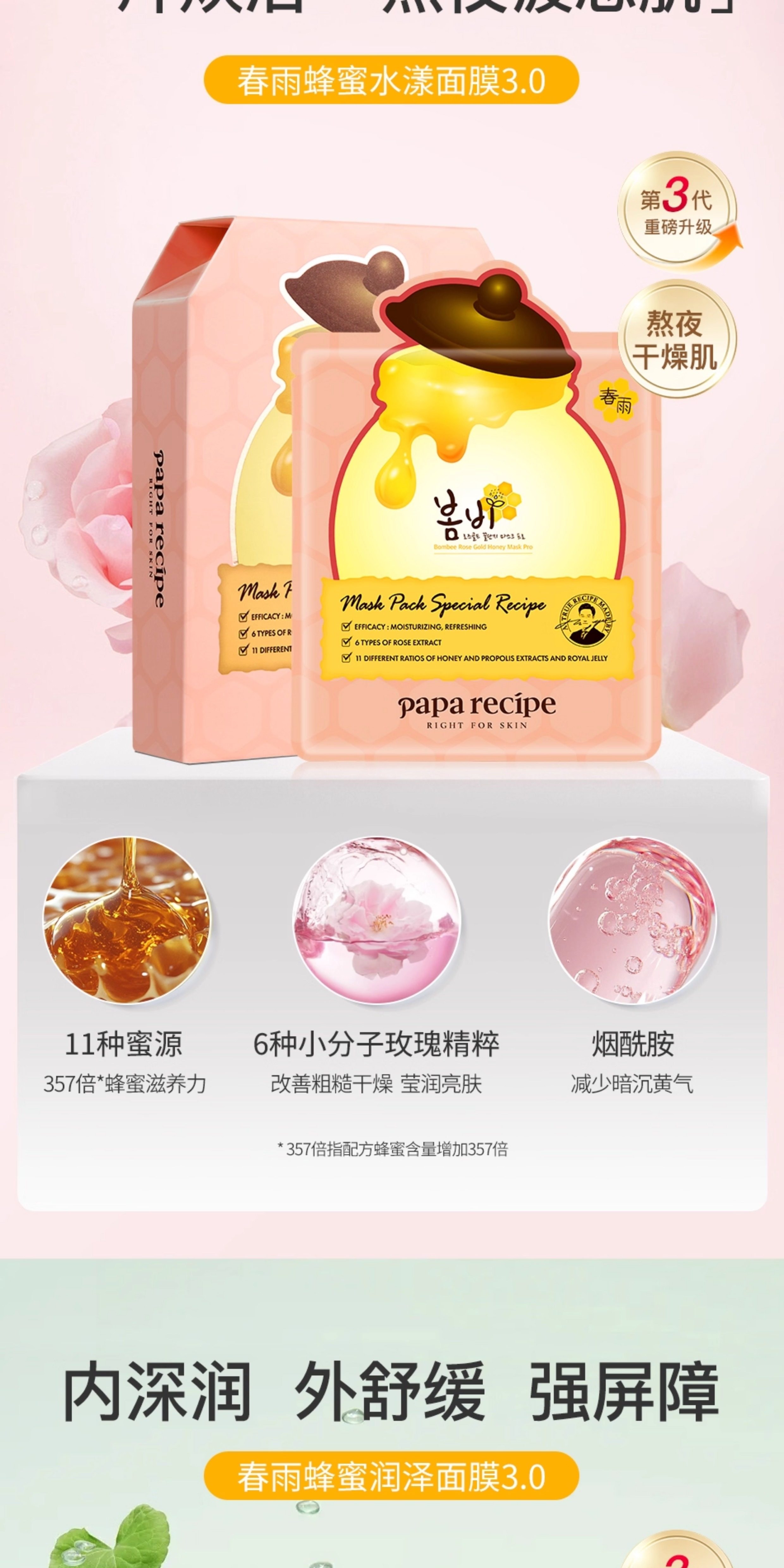Spring Rain Honey Pot Mask - B5 Barrier Repair Hyaluronic Acid Deep Hydration Emergency Rescue for Dullness from Late Nights Gentle on Sensitive Skin Hydration & Moisture | Advanced Nourishment 6 shee