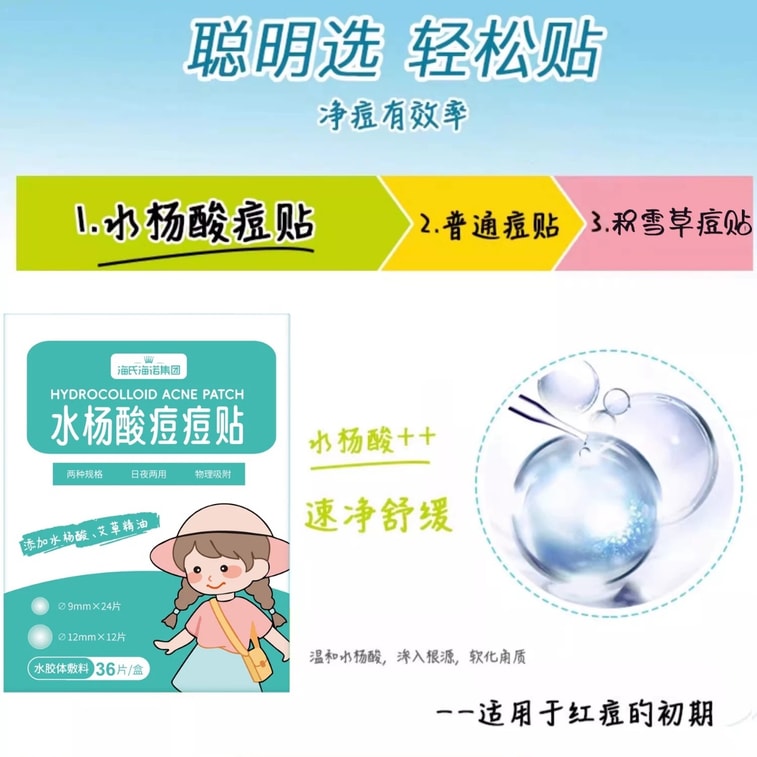 [GIFT] Salicylic Acid Ultra-Thin Invisible Acne Patches, 36 Pieces/Box, Suitable for Sensitive Skin, Unclogs Pores, Absorbs Pus and Reduces Inflammation, Controls Oil and Treats Acne, Hydrocolloid Dressing, 4