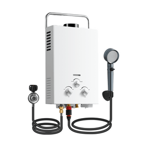 [중국 직배송] Amzgachfktch 실외용 프로판 가스 순간 온수기 - 6리터 (분당 1.58갤런) 휴대용 가스 온수기 (손잡이 및 과열 방지 기능 포함), 화이트