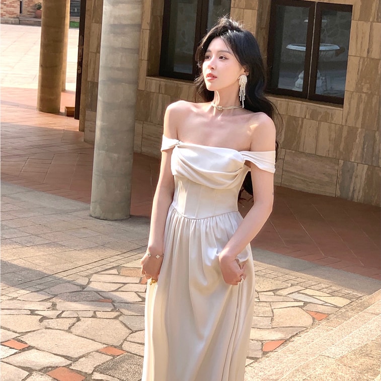 French Party White Gown High End Design Niche Strapless Dress Birthday Annual Dinner Elegant Dress Off White  M 9