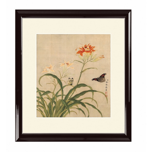 商品详情 - 中式实木画框装饰画 清代余穉花鸟图之萱花蝴蝶 - image