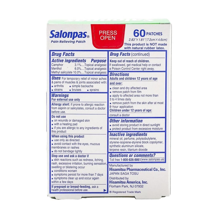Salonpas 통증 완화 패치 - 허리, 목, 어깨, 무릎 통증 및 근육통 완화 - 8시간 지속 효과 - 60개입 3