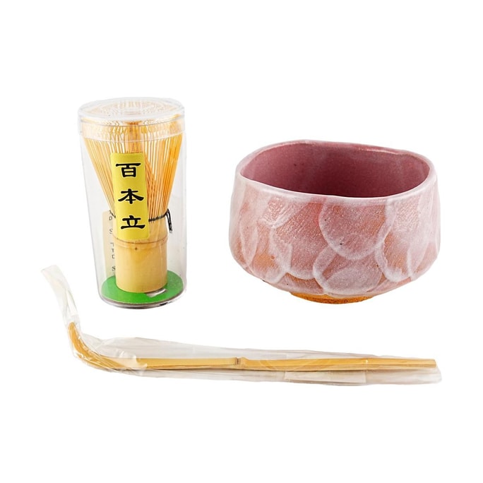 Matcha Tools Three-piece Set Matcha Bowl, Tea Whisk, Tea Spoon, Tea Holder 16oz 3"H Pink
