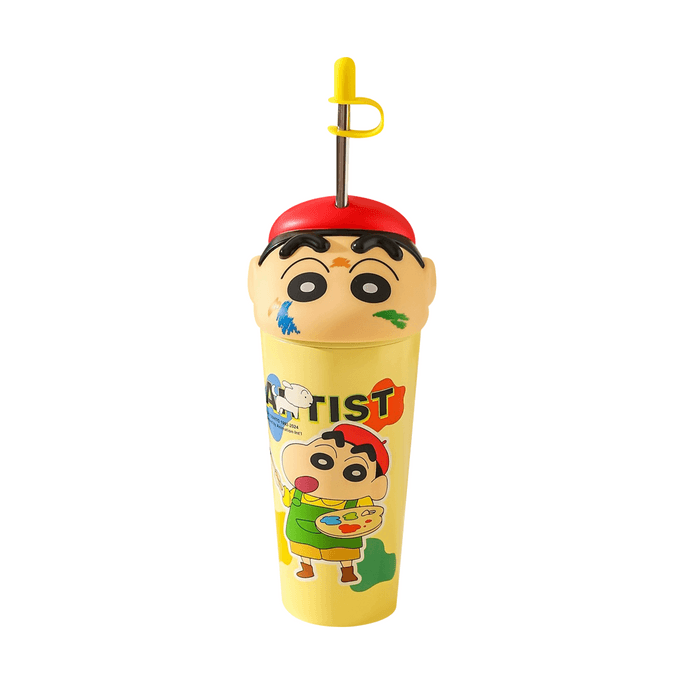 Co-branded with Crayon Shinchan,Straw Cup Ice Cup Large Capacity Insulated Cup, Oil Painting Shinchan, 20.29 fl oz 