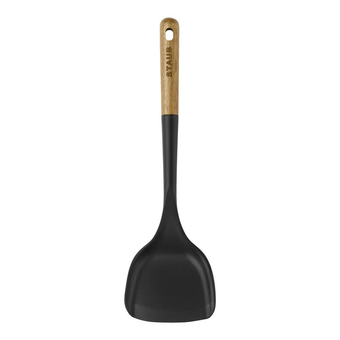 Silicone Frying Pan Wok Turner Spatula, Wooden Handle