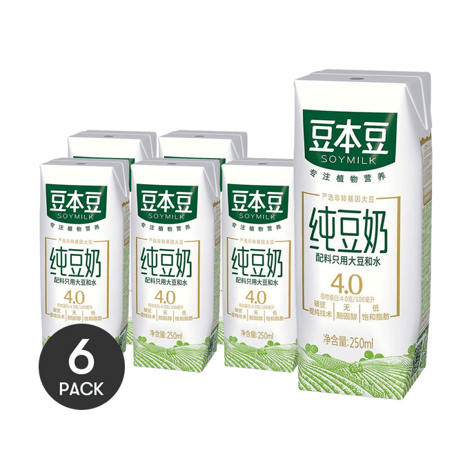 Pure Soy Milk, 8.45 fl oz *6【6 Packs】【0 Sugar 0 Added High Protein】