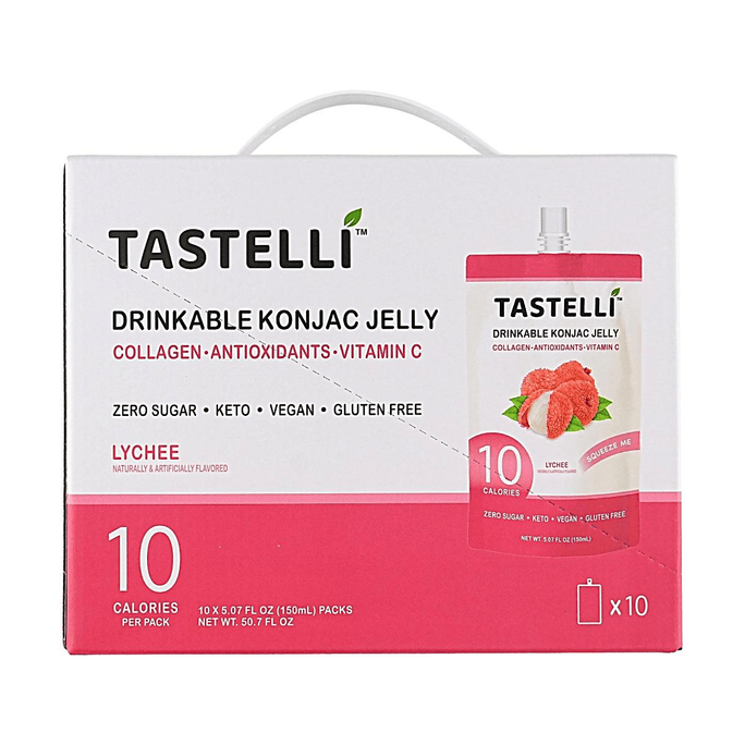 韓國TASTELLI 蒟蒻吸吸果凍 荔枝味 150ml*10袋入【0糖低卡 純素食無麩質】【含膠原蛋白&維生素C】