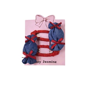 Fancy Jasmine 韩系甜酷牛仔发夹 甜美百搭红色牛仔布艺发夹 辣妹风穿搭点睛神器 1对