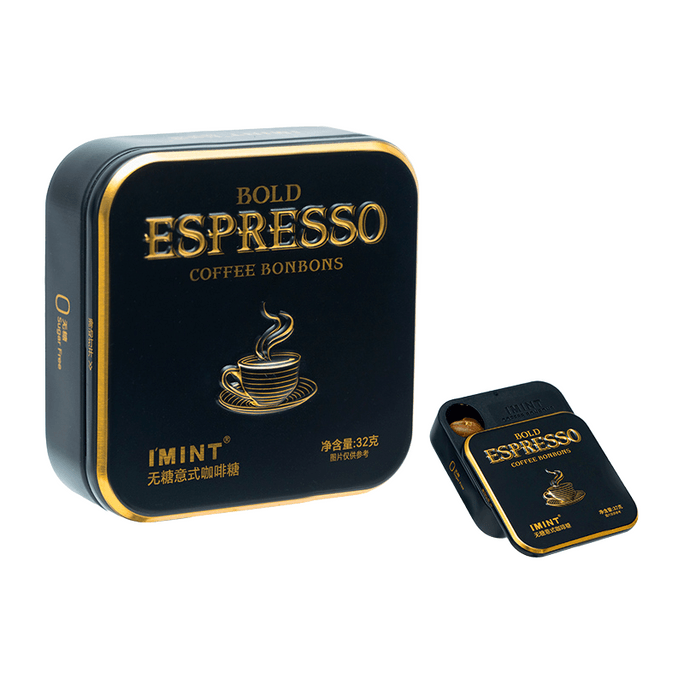 【中国直邮】 IMINT 「无糖意式咖啡糖」 木糖醇润喉糖 32g 熬夜提神 咖啡豆造型 薄荷清凉 