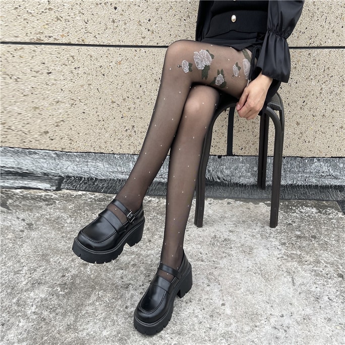 Sexy Rose Flower Stockings-Black