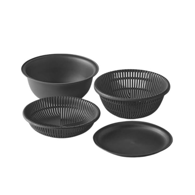 Multifunctional Drainer Basket for Washing Vegetables and Fruits (3-Layer Filter) 21cm Microwave Safe [4-Piece Set; Dark Gray]