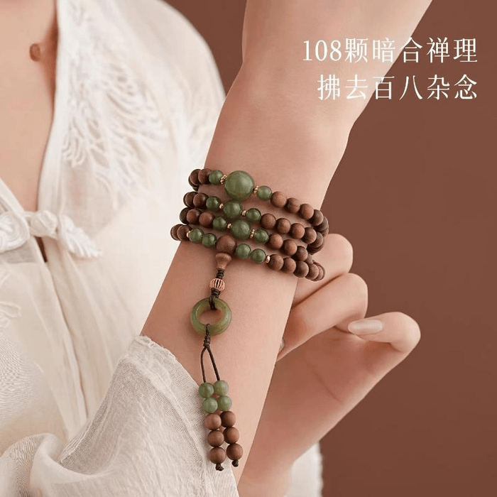 中国直送】中国国立博物館 敦煌書院 禅心老山白檀和田翡翠108