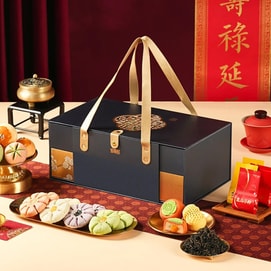 悠享时 鎏金纳福 糕点茶叶礼盒 843g【春节年货礼盒】