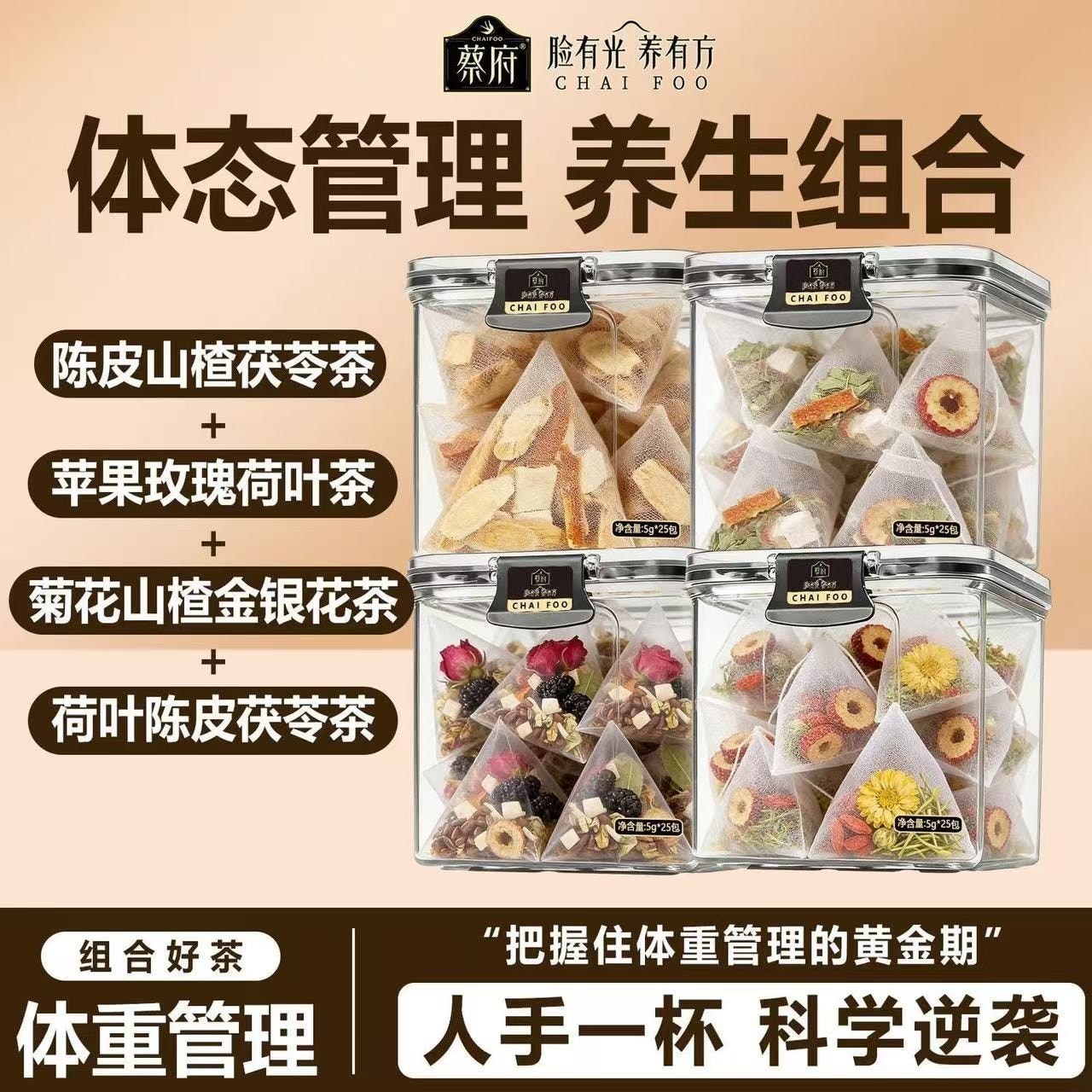 【中国直邮】 甄选好物 5g*25包罐装陈皮荷叶玫瑰茯苓黄芪山楂菊花山楂金银花养生茶&nbsp; 体态管理&nbsp; 养生组合