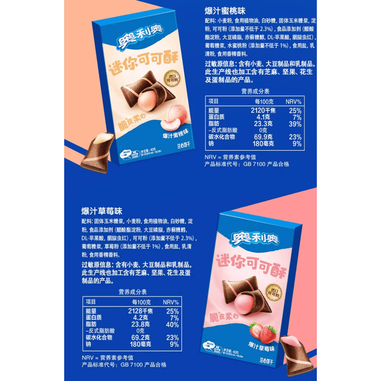 中国直送】 オレオ 新商品 ミニココアサンドクッキー 爆汁ピーチ味 40g