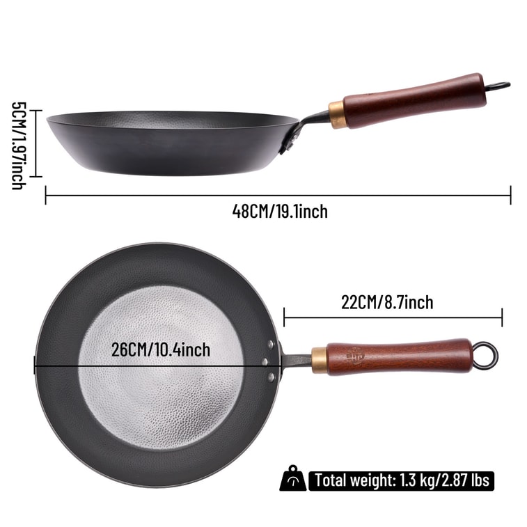 26cm Hand-forged Frying Pan Uncoated Frying Pan Large Flat Bottom Suitable For Gas & Induction All Stoves 12
