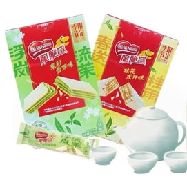 雀巢中国 脆脆鲨 季节限定 春茶口味威化 茉莉雪芽味 桂花龙井味 0反式脂肪酸 添加品质茶粉 多层夹心 口感丰富 2盒 36g+50g