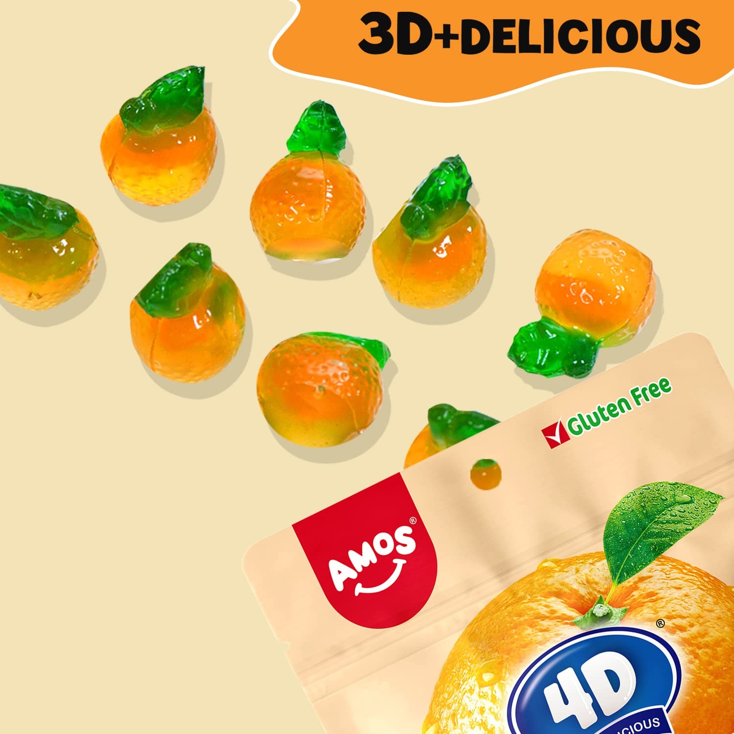 Amos Sweets AMOS 4D Gummy Fruit Filled Candy Fruit Snacks Juicy