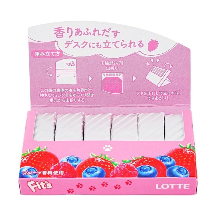 日本LOTTE樂天 FIT'S 貓爪口香糖 莓果味 12枚入 【清新口氣】 3