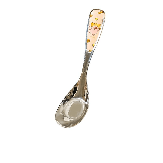 Stainless Steel Children's Spoons, High Appearance Level, Cute Beige Rice Soup Spoons, 15.5*3.8cm*2 Pieces