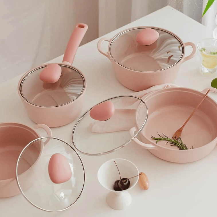 RETRO SHHERBET 세라믹 붙지 않는 낮은 스톡팟(유리 뚜껑 포함) 2QT 3