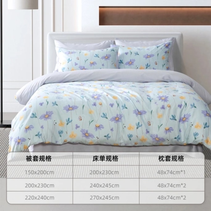 【中國直郵】LifeEase 網易嚴選 A類親膚宜裸睡 60支西西里花園系列 三件套 適用1.5mx2m被芯*午後時光藍
