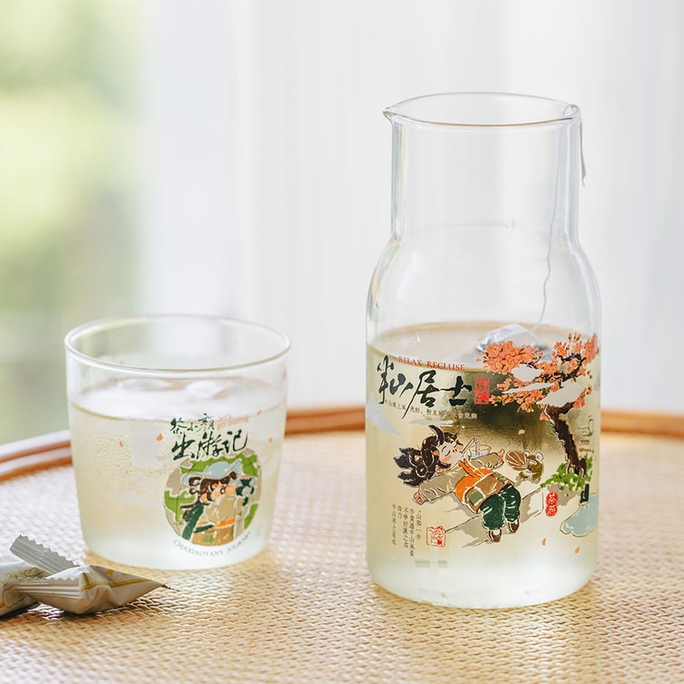 茶颜悦色 玻璃杯套装 茶小颜出游记系列 600ml/20.28oz+200ml/6.76oz 茶颜周边 玻璃杯套杯 3