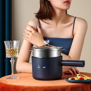 Multifunctional Electric Cooking Pot with Steamer 【Send 6-Piece Set】Electric Hot Pot Rice Cooker Noodle Pot Blue 1.8L